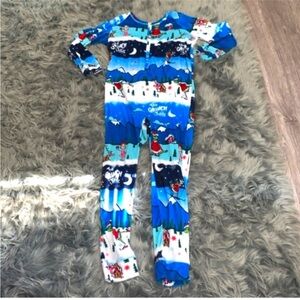 Justice Grinch Kids One Piece Footie - Blue and White Pajamas Sz 10/12